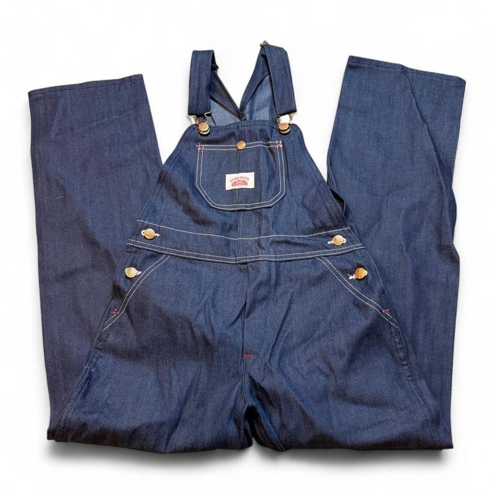 New Round House Bib Overalls Womens Size 14 Dark Wash Button Fly made in USA